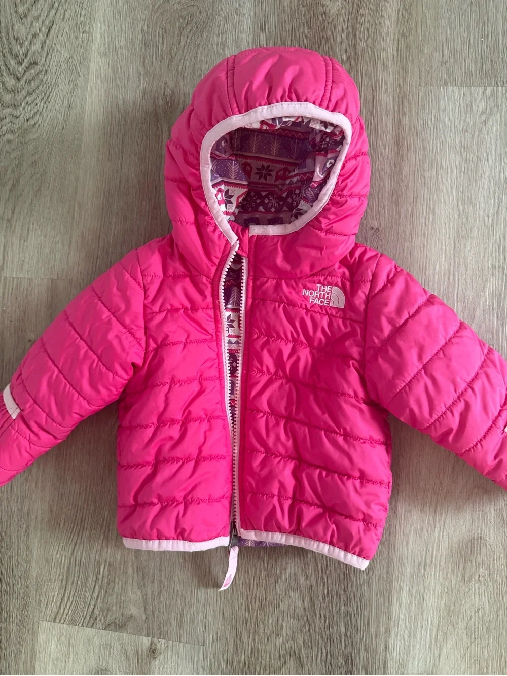 Pink Reversible North Face Baby Puffer Jacket